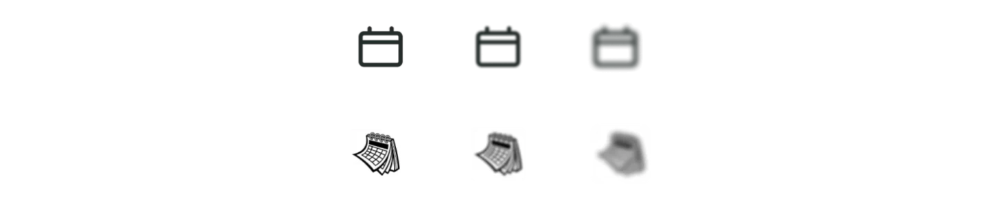 Exemple d'une icône visuellement simple et une autre plus complexe, plus difficile à comprendre.